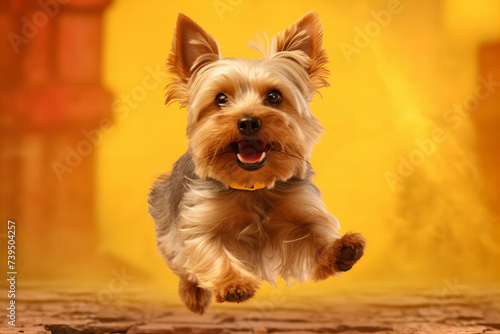 Happy Yorkie Mid-Jump: Perfect Banner Image for Joyful Pet Campaigns © Dmitry
