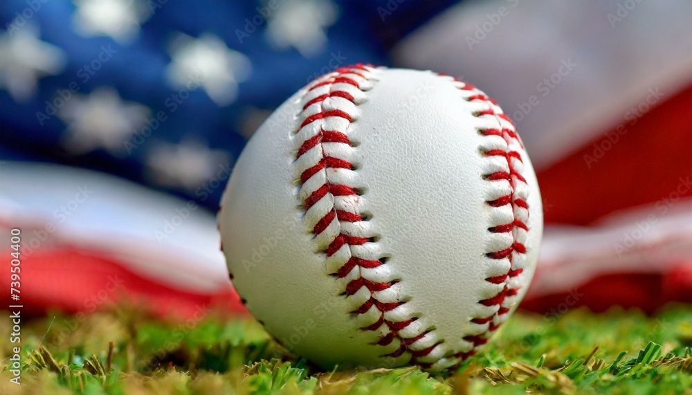 Bola de Beisebol e atrás uma bandeira dos estados unidos Bola de Beisebol e atrás uma bandeira dos estados unidos