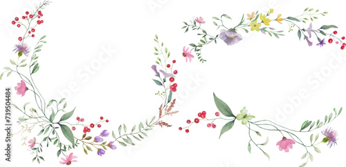 Watercolor floral set. Hand drawn illustration isolated on transparent background. Vector EPS.