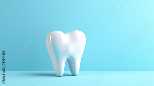 White healthy tooth isolated on blue background with copy space.