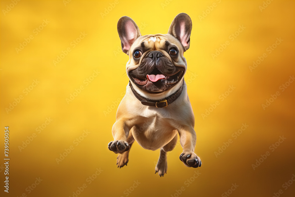 Joyful French Bulldog Mid-Leap: Perfect Banner for Vibrant Pet Enthusiasts Lifestyle Celebration
