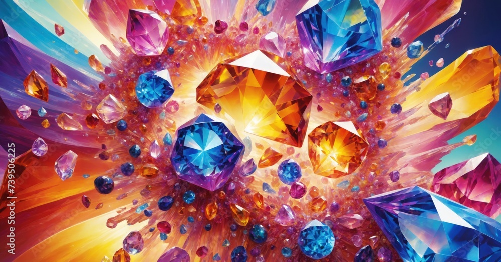 Abstract colorful crystals background. Impressive art. Fantastic mood. Treasure and natural beauty concept. Bright still photo illustration. - obrazy, fototapety, plakaty 