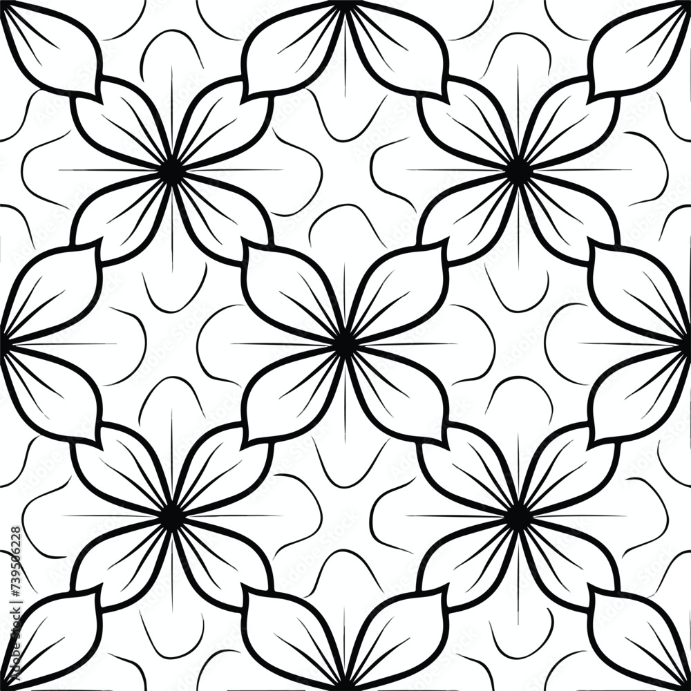 Seamles flower pattern   Vector image thick lines