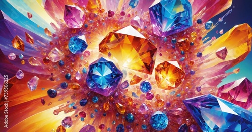Abstract colorful crystals background. Impressive art. Fantastic mood. Treasure and natural beauty concept. Bright still photo illustration. photo