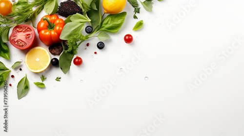 Organic food background. Food photography different fruits and vegetables isolated white background. Copy space. High resolution product photo