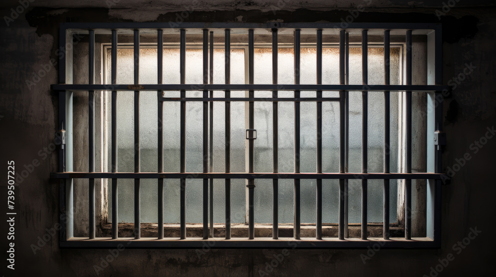 A metal bar on a prison cell window A metal bar on a prison cell window
