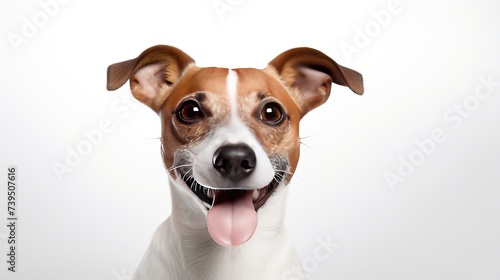 Smiling Jack Russel terrier dog. Pleased dog with big nose on white background. Studio shot © Elchin Abilov
