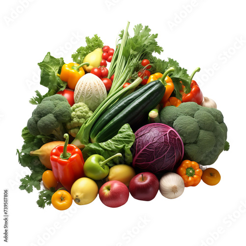 fruits and vegetables on white background 