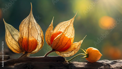 Physalis - Miechunka, piękne pomarańczowe kwiaty jak lampiony photo