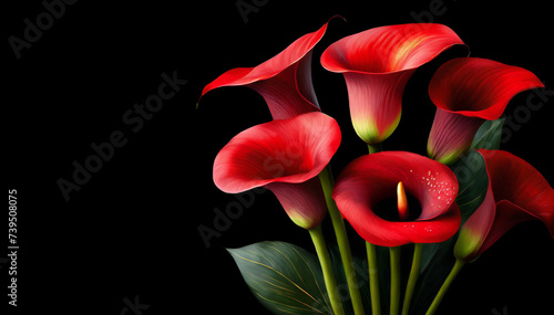Czerwone kwiaty kalla na czarnym tle
