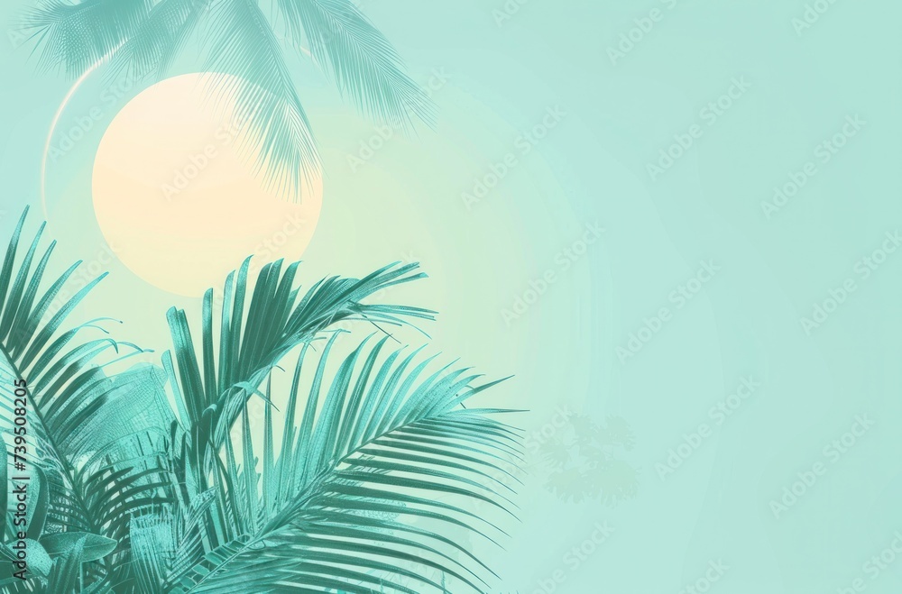 Fototapeta premium a beautiful sun in the sky on a tropical beach background