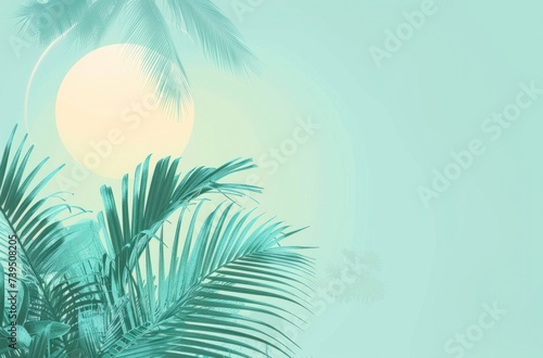 a beautiful sun in the sky on a tropical beach background