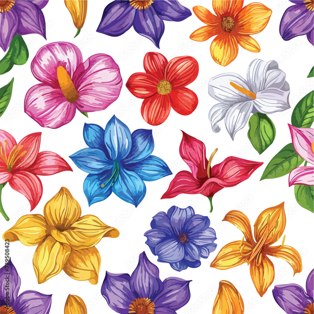 Seamless background of watercolor flowers isolate