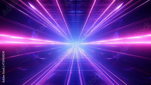 Futuristic pink neon laser light tunnel. neon light abstract background