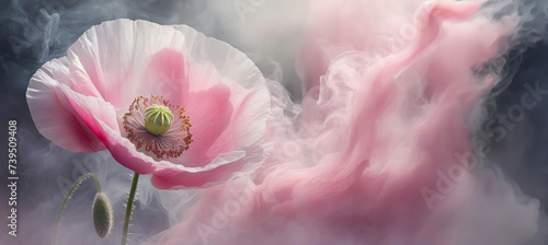 Pastelowy piękny różowy kwiat, abstrakcyjny mak i dym. Abstrakcyjne tło kwiatowe photo