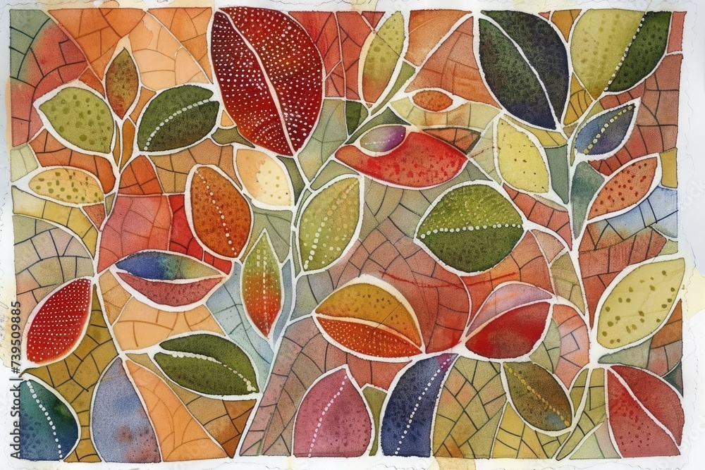 depiction of various leaves intricately painted on a white piece of paper. depiction of various leaves intricately painted on a white piece of paper.
