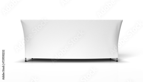 White Stretch Tablecloth fitted to a Trestle Table and isolated. 3D Render Illustration for mockups. Transparent Background.
