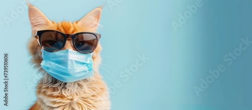 cat wearing sunglasses and protective medical mask isolated