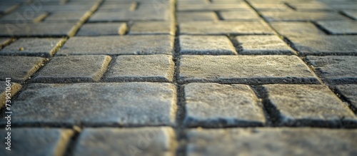 Glowing light illuminating detailed brick sidewalk pattern in close up shot