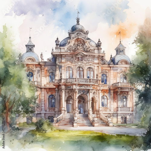 Oil painting on a beautiful palace.