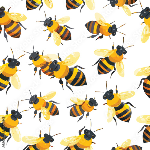 Bee seamles pattern. Cute flying bees for honey p © iclute