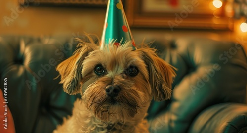dog wearing a party hat