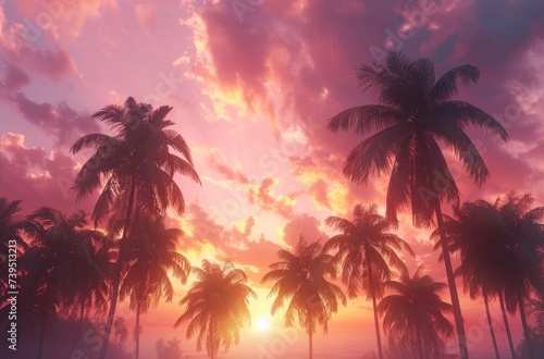 dramatic sunset over palm trees