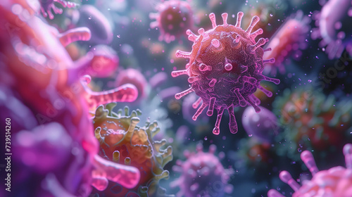 Fotografía Peer into microscopic realm, where viruses and bacteria display intricate forms