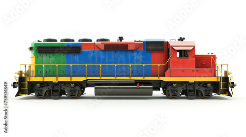 Colorful old train locomotive on a white background, Generative AI image.