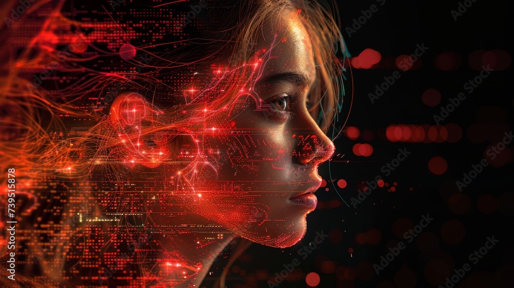 Digital Concept Art of Human Profile in Network and Data Streams Digital Concept Art of Human Profile in Network and Data Streams