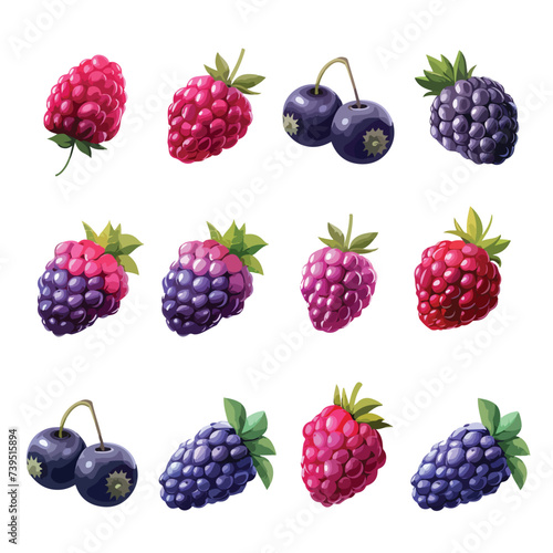 Forest berry. Sweet fruit. 3d vector icons set. R