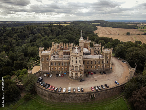 Grantham, Leicestershire, England- 22 August 2023: Belvoir Castle is a faux historic castle and stately home in Leicestershire, England, A castle was first built on the site immediately after the Norm