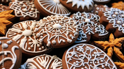 Variety of gingerbread cookies with bright patterns and ornaments