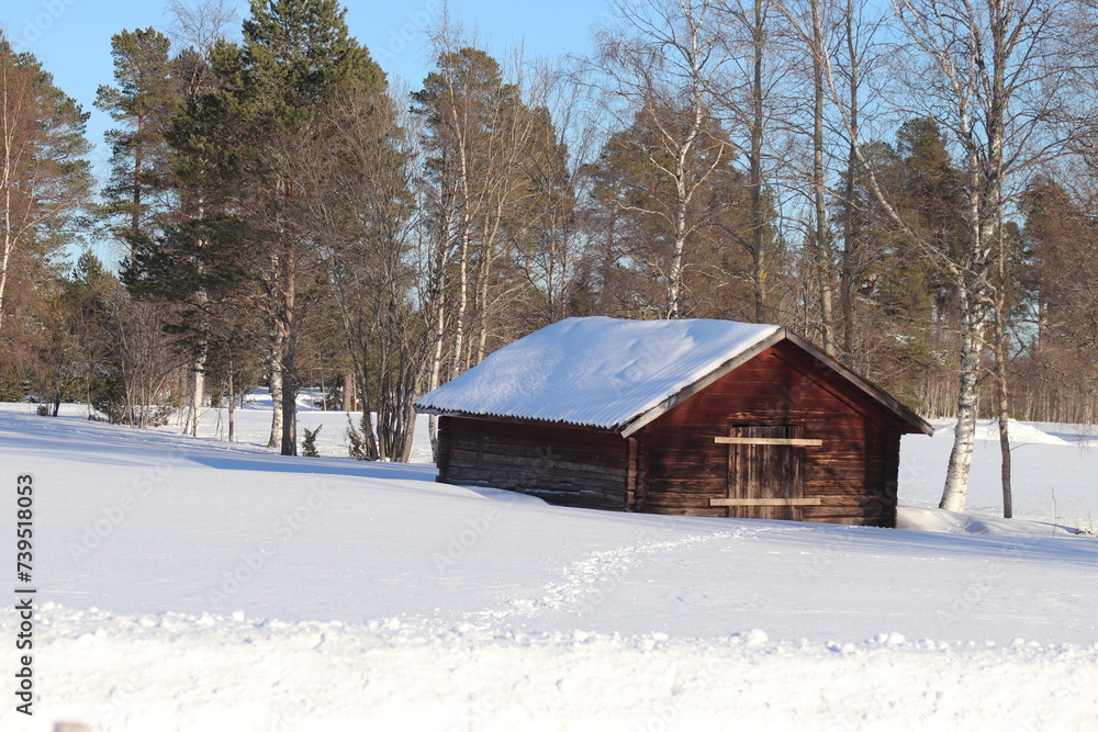 wooden house in the snow wooden house in the snow