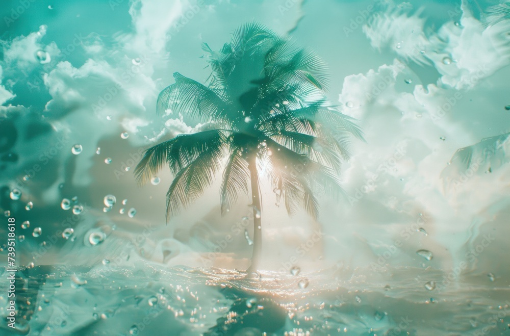 palm tree and beach background - obrazy, fototapety, plakaty 