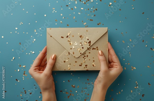 person's hands hold out envelope and writing letter