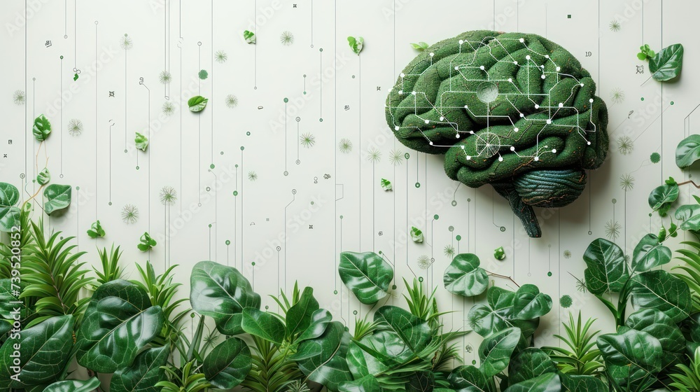brain plant border leaf green - obrazy, fototapety, plakaty 