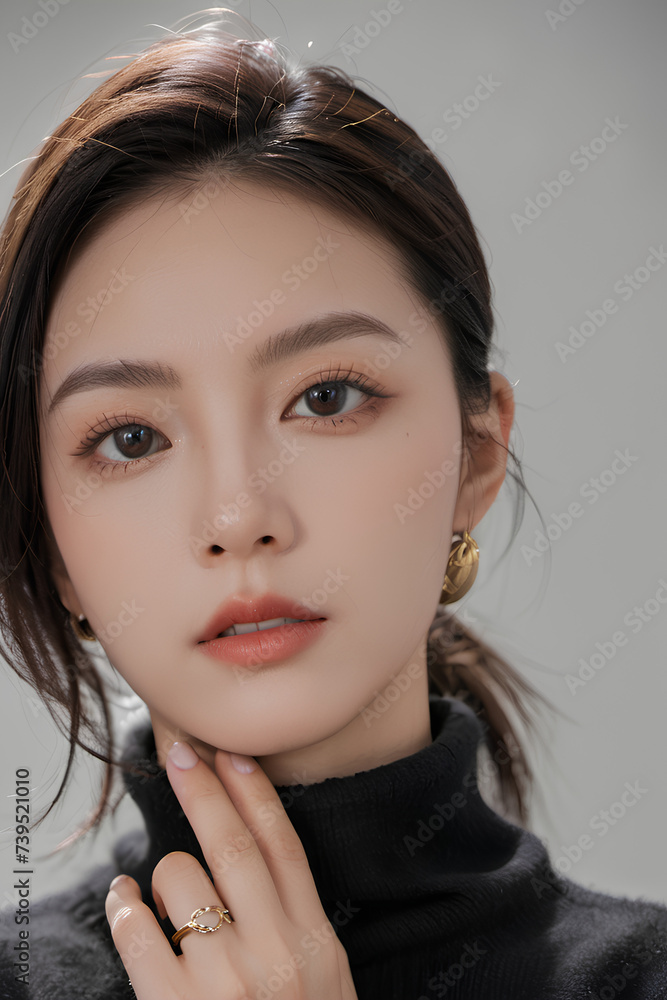 Fototapeta premium Gorgeous Asian Young Female Model - Fashion or Cosmetics Model - Surreal Beauty with Perfect Fine Features - Beautiful Smooth Hair