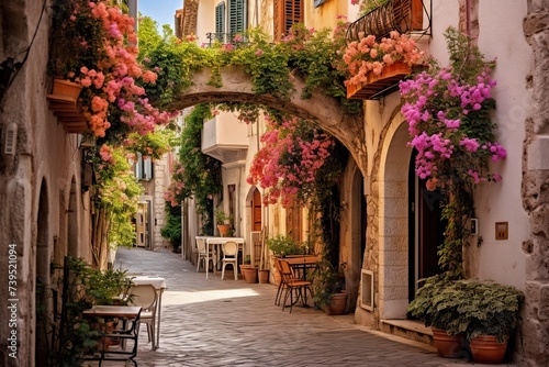 Cozy street in the historic center of Antibes, France, French Riviera near the Mediterranean Sea. © neirfy