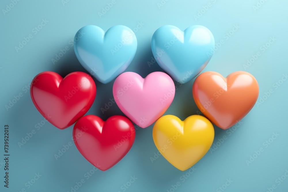 Colored heart shapes on a blue background