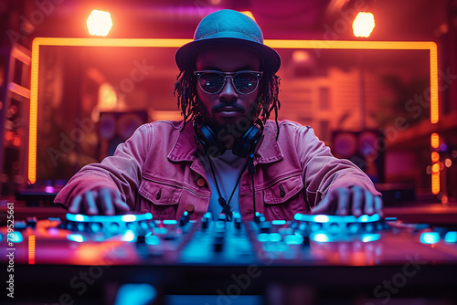 Close-up of dj at work.