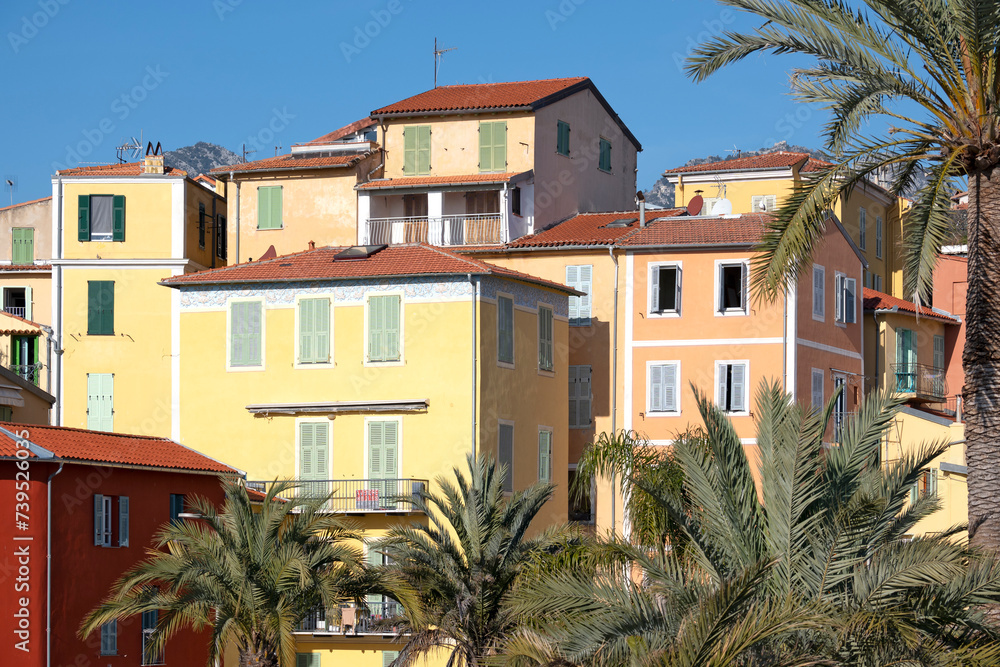 Panorama of coast of town of Menton, France