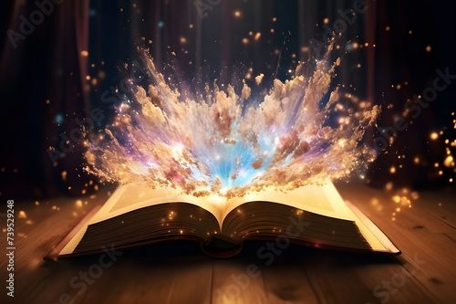 Magical book with glitter exploding from the pages - Ai generated