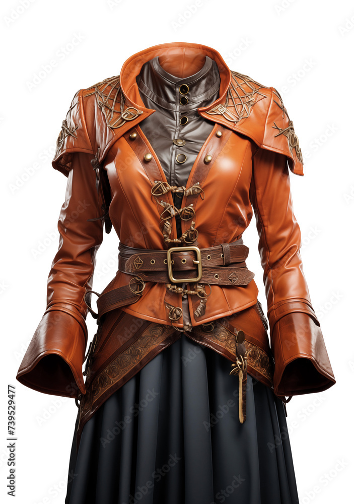 Steampunk Leather medieval top, jacket or corset. 19th century dress. Ancient costume. Isolated on transparency. Steampunk Leather medieval top, jacket or corset. 19th century dress. Ancient costume. Isolated on transparency.