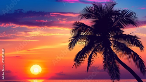 Silhouette of palm tree on beautiful sunset orange color on nature background --ar 16:9 --v 6 Job ID: 7f02f294-7b99-418e-b538-ff41bce773a3