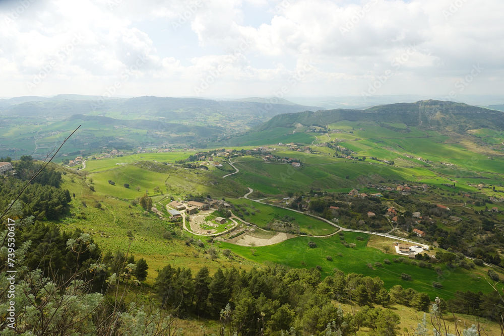 A panorama of agriculture countryside around Enna, Sicily, Italy