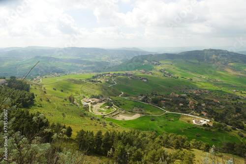 A panorama of agriculture countryside around Enna, Sicily, Italy