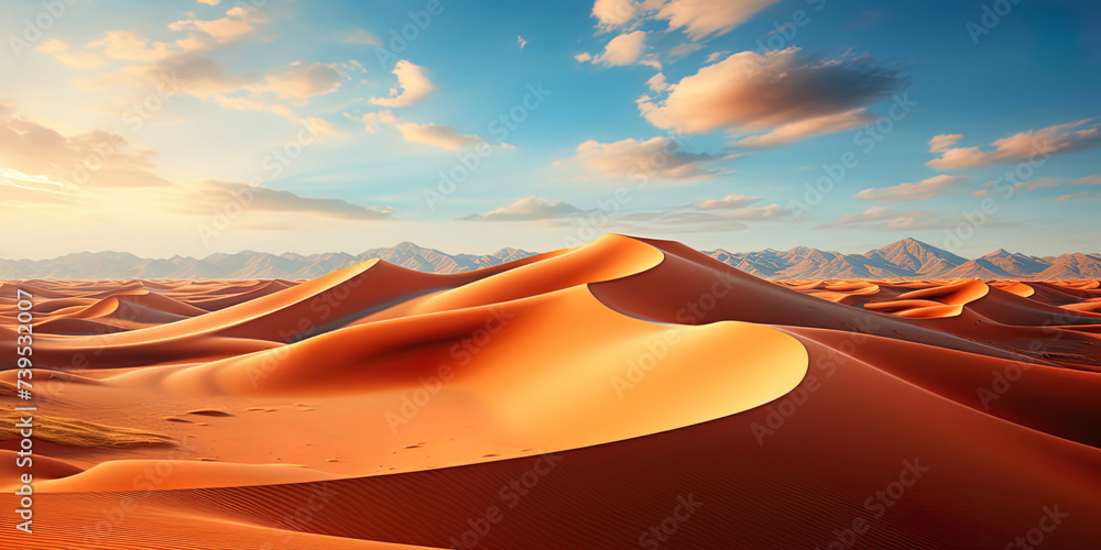 Colorful desert dunes, lost in an endless emptiness, like a sea of sand rushing - obrazy, fototapety, plakaty 