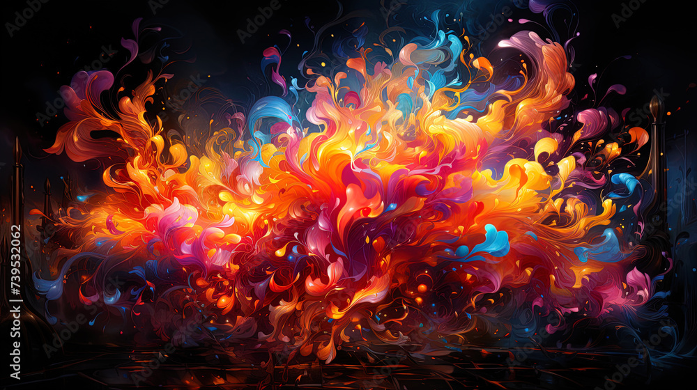 Fototapeta premium Color bursts, flourishing and fading in the rhythm of m