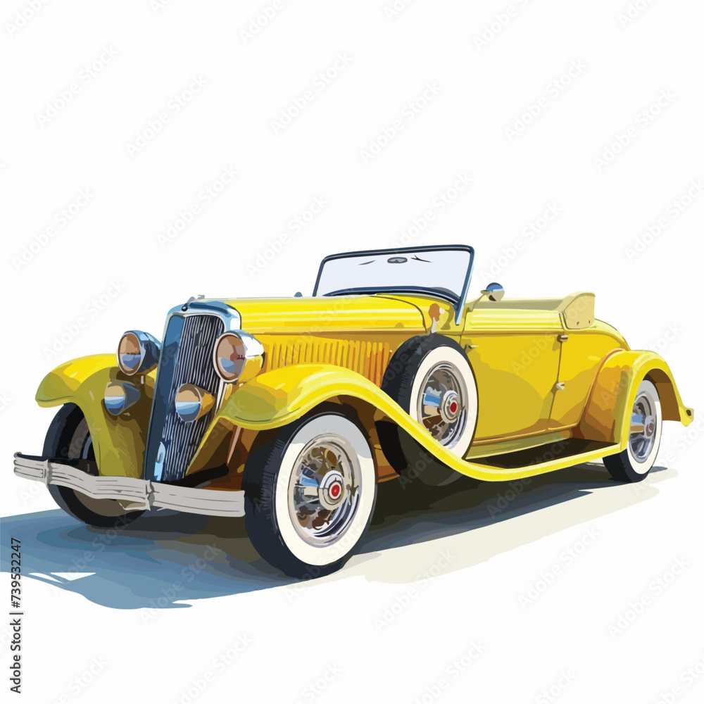 Sunny yellow vintage convertible car   3D Illustr